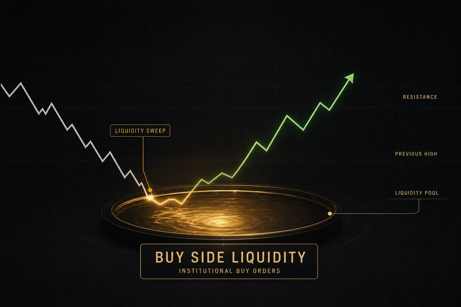 Buy side liquidity zone above swing highs showing stacked stop orders on a price chart
