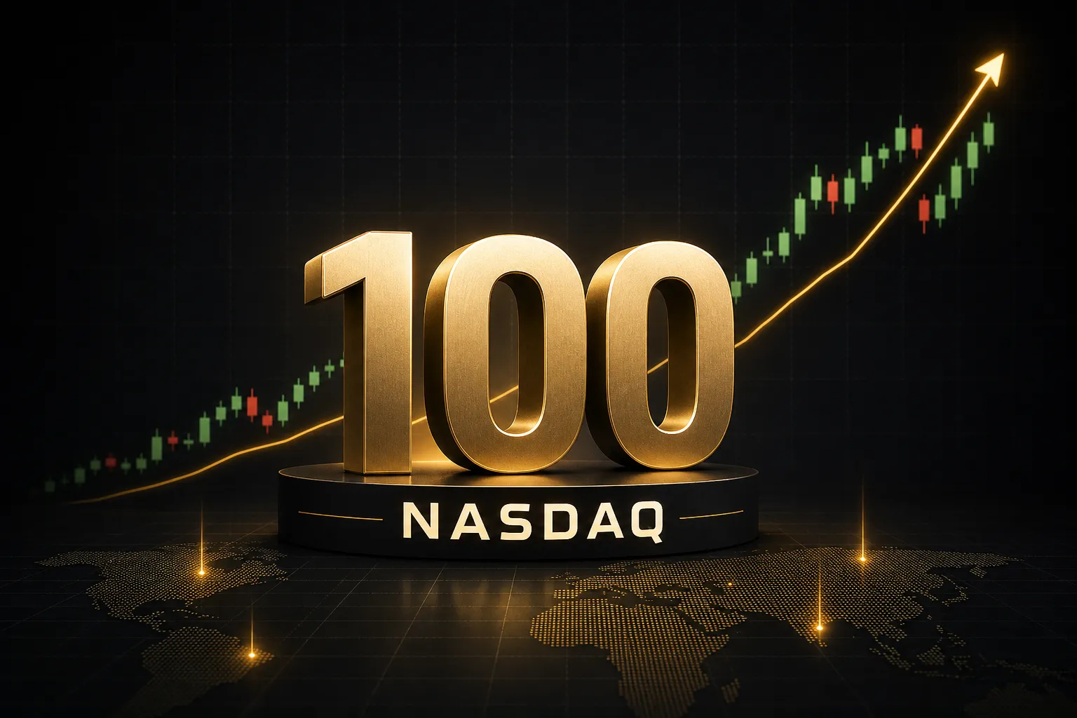 Nasdaq 100 stock market index chart displaying tech company performance trends and trading data