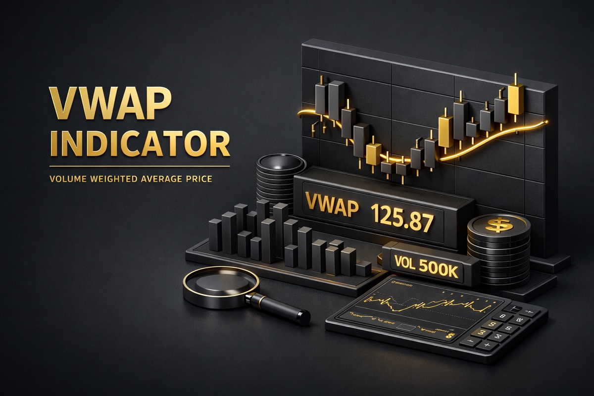 VWAP Indicator displaying volume weighted average price with charts and data visualization elements.